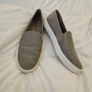 Vince Perforated Slip On Sneakers Taupe Gray Leather Casual Shoes Women Size 8